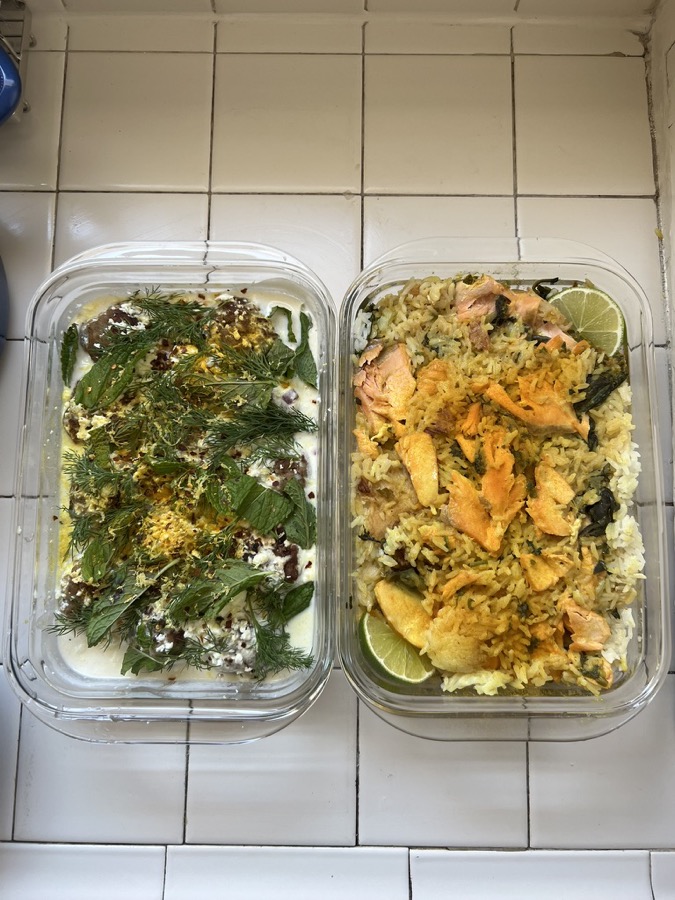 Meatballs and salmon prepped